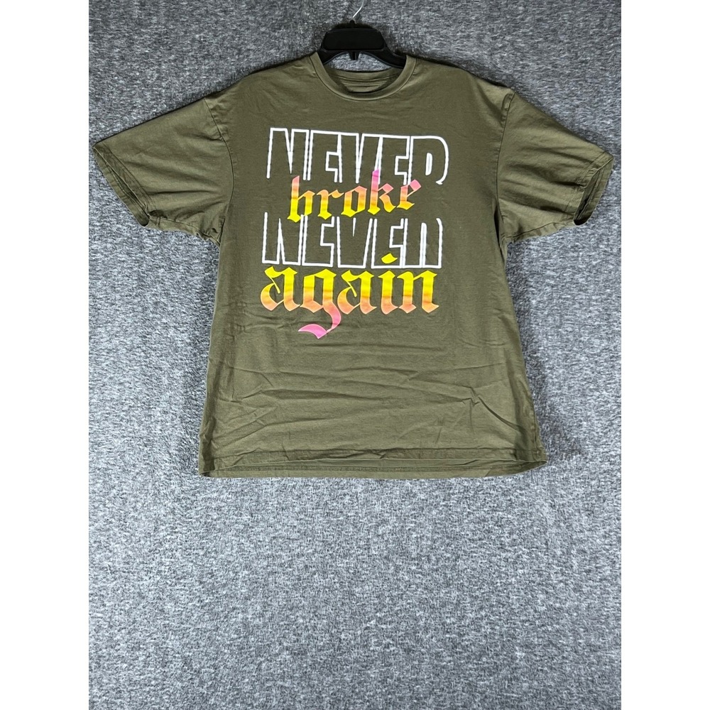Never Broke Again Men XL Olive Green Graphic Tee YoungBoy NBA Sunset Print Shirt